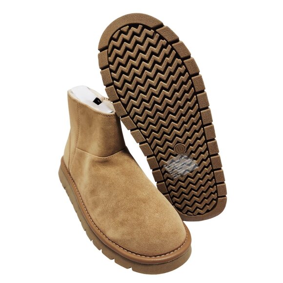 Womens Tan Suede Ankle Boots With Side Zipper Closure & Faux Fur Lining Size 10 - Picture 8 of 9